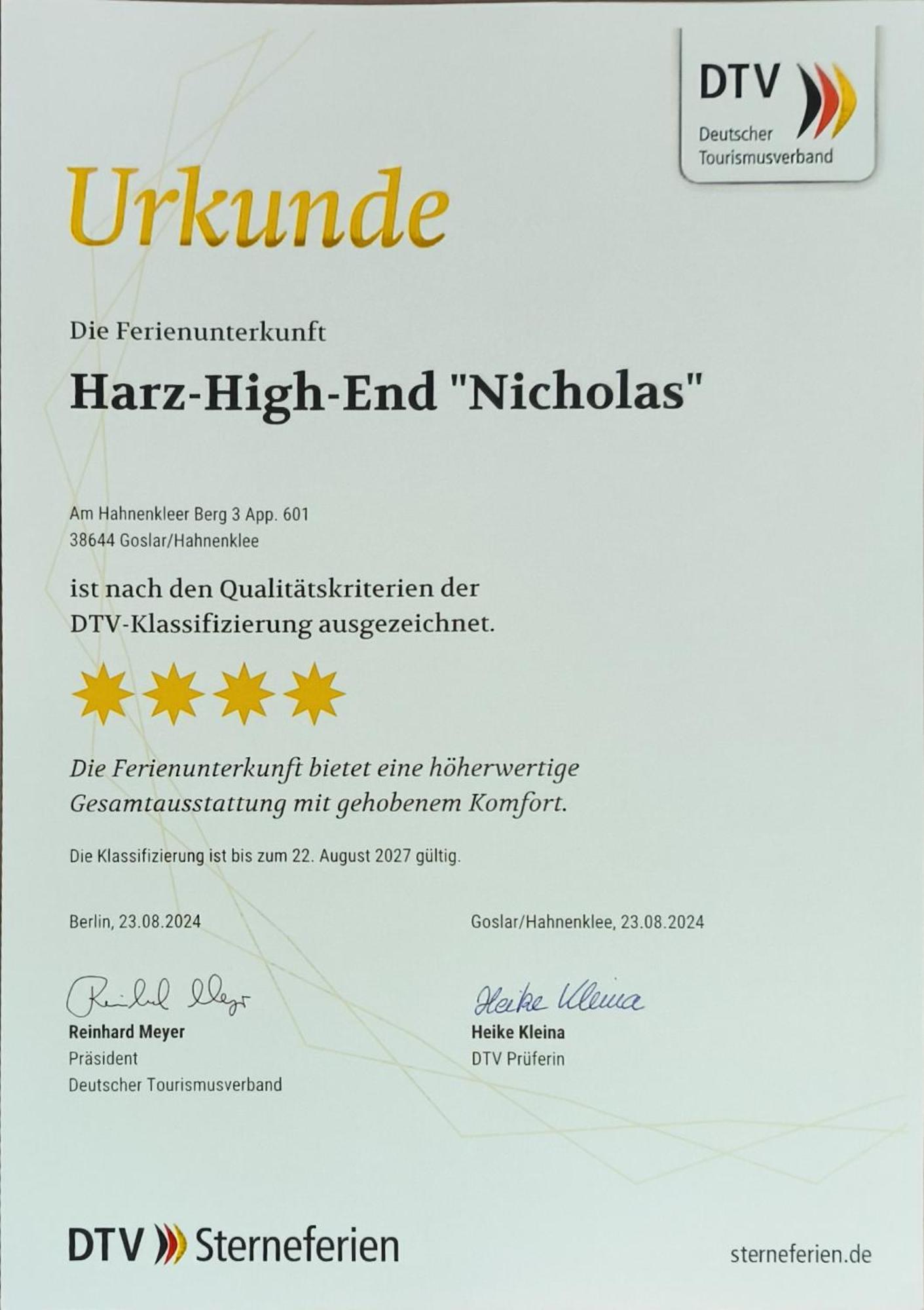 Harz High End Nicholas 4 Sterne Dtv * Goslar